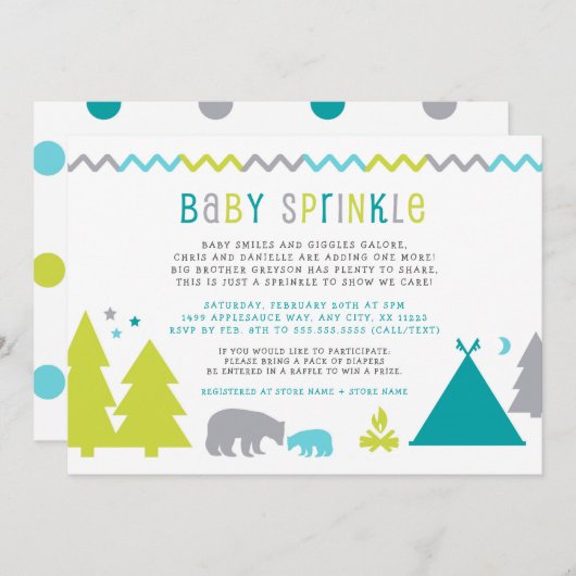 Babysprinker| Sterne von Nordischen Bären Einladung (Vorne/Hinten)