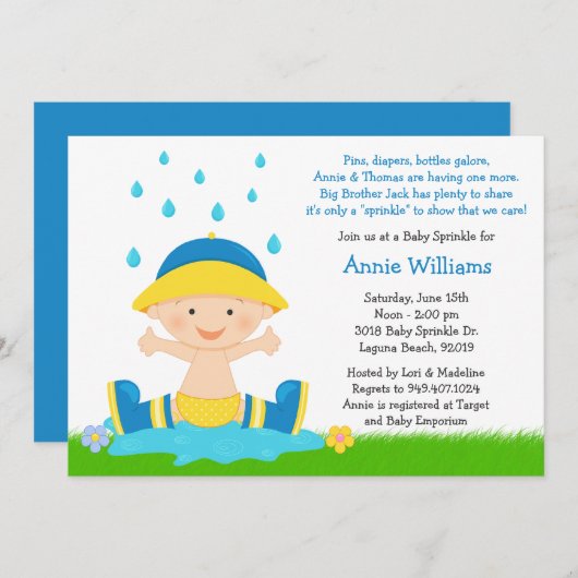 Babysprinkle-Dusche Einladung für Babyboys (Vorne/Hinten)