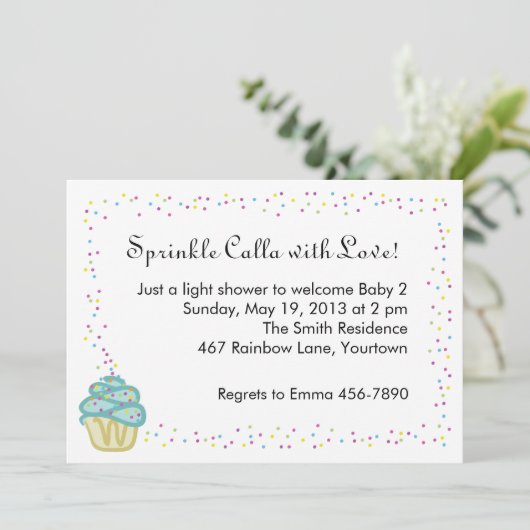 Babysprinkle-Dusche Einladung mit blauem Kuchen (Stehend Vorderseite)