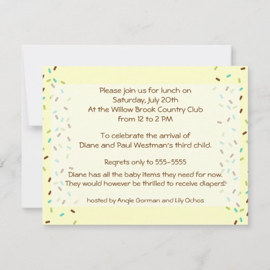 Babysprinkle-Einladung in neutrale Genderlicht Einladung (Rückseite)