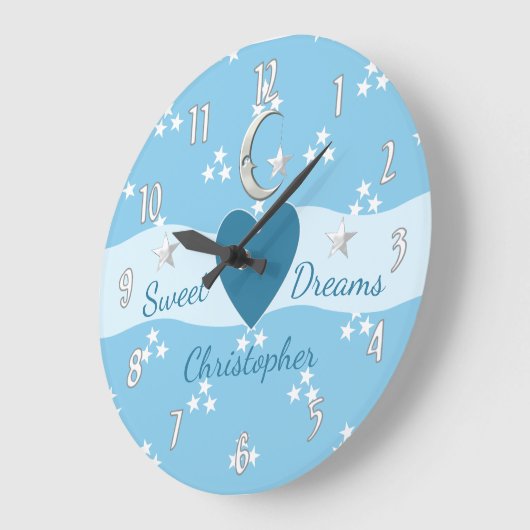 Babystars und Mond blau Große Wanduhr (Winkel)