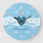 Babystars und Mond blau Große Wanduhr (Vorderseite)