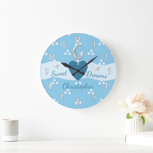 Babystars und Mond blau Große Wanduhr (Zuhause)