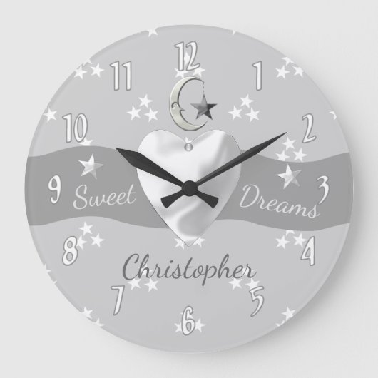 Babysterne und Mond mit Namen Große Wanduhr (Vorderseite)