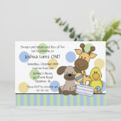 Babytiere 1. Geburtstag Party Einladung (Stehend Vorderseite)