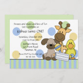 Babytiere 1. Geburtstag Party Einladung (Vorne/Hinten)