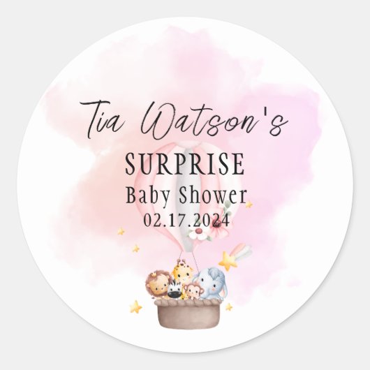 Babytiere auf einem Heißluftballon-Rundaufkleber Runder Aufkleber (Vorderseite)