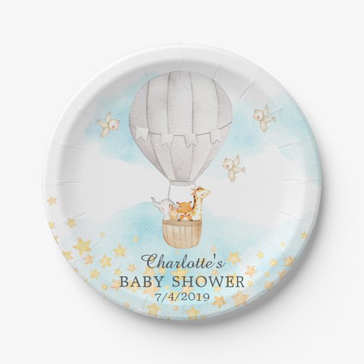 Babytiere Heißluftballon Babydusche 7" Platten Pappteller (Vorderseite)