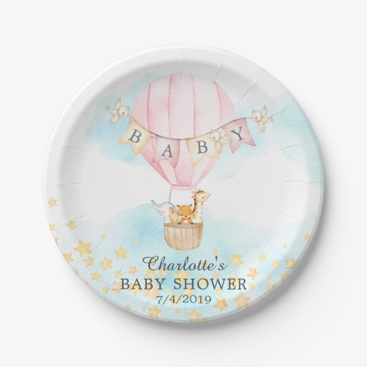 Babytiere Heißluftballon Babydusche 7" Platten Pappteller (Vorderseite)