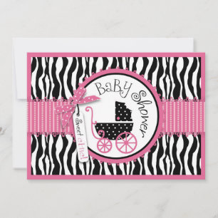 Babyträgt, Zebra Print & Hot Pink Baby Dusche Einladung