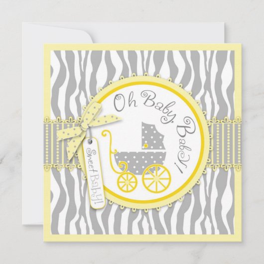 Babyträgt, Zebra Print & Yellow Baby Dusche Einladung (Vorderseite)