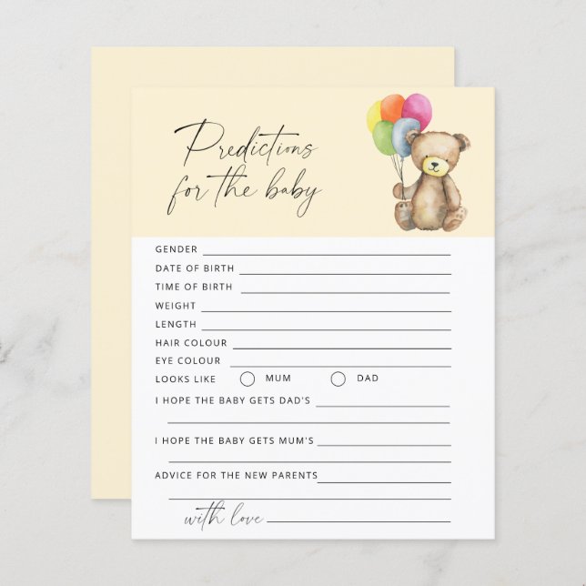 Babyvoraussagen und Ratschläge Bärenspiel (Vorne/Hinten)