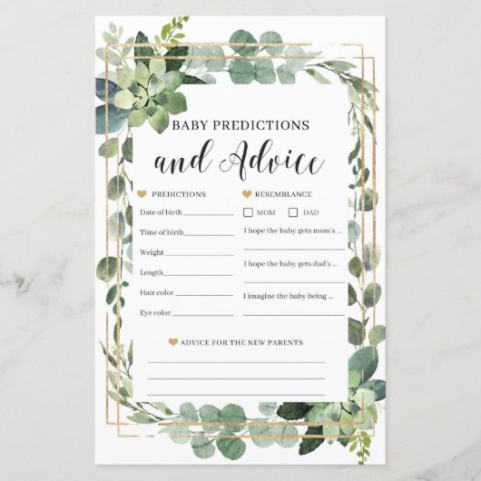 Babyvoraussagen und Ratschläge für Babyspiele (Vorderseite)