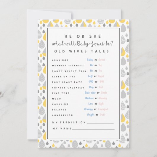 Babyvoraussagenkarte Baby Dusche Spiel Mutter zu s Einladung (Vorderseite)