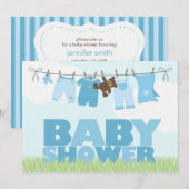 Babywäsche {blau} Kinderdusche Einladung (Vorne/Hinten)