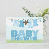 Babywäsche {blau} Kinderdusche Einladung (Stehend Vorderseite)