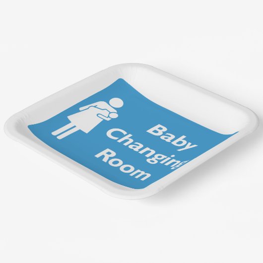 Babywechsel-Zimmer-Zeichen mit Eltern und Säugling Pappteller (Gewinkelt)