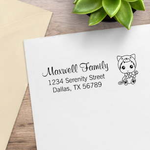 Babyweißkatze Overall Familienadresse Gummistempel