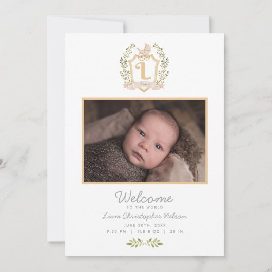 Babywiege Monogramm L | Neutrale Geburt Ankündigung (Vorderseite)