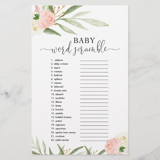 Babywort Rührei Baby Dusche Spiel rosa Grün (Vorderseite)