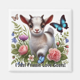 Babyziege mit bunten Schmetterlingen und Blume Magnet