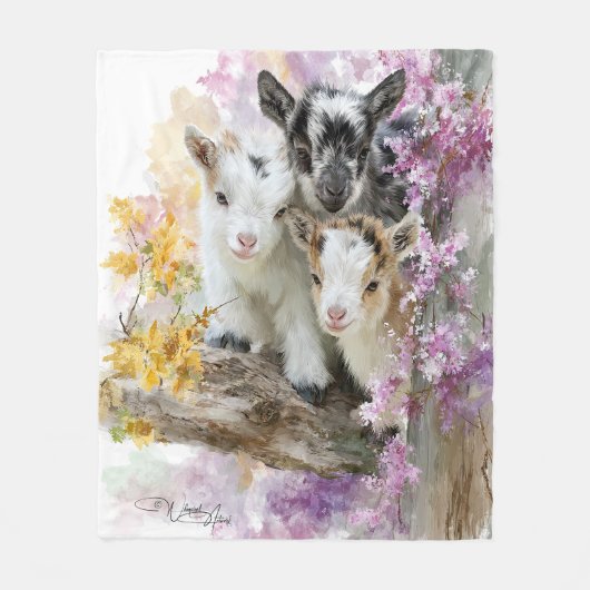 Babyziegen im Herbst Blätter 45 Fleecedecke (Vorderseite)