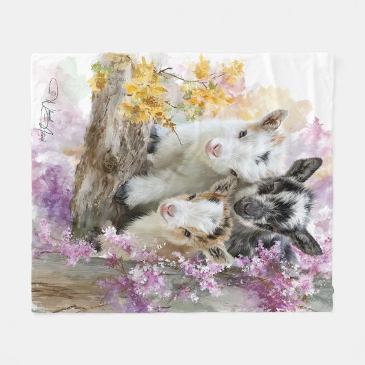 Babyziegen im Herbst Blätter 45 Fleecedecke (Vorderseite (Horizontal))