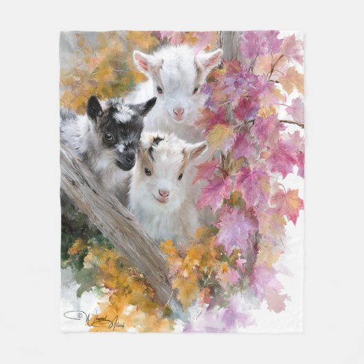 Babyziegen in Herbstblättern 3 Fleecedecke (Vorderseite)