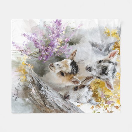 Babyziegen in Herbstblättern 4 Fleecedecke (Vorderseite (Horizontal))