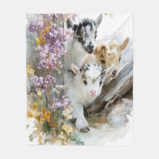 Babyziegen in Herbstblättern 5 Fleecedecke (Vorderseite)