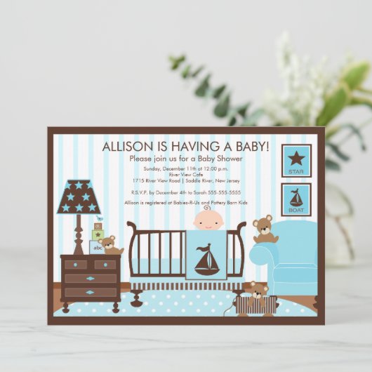 Babyzimmer Babydusche Einladung (Stehend Vorderseite)