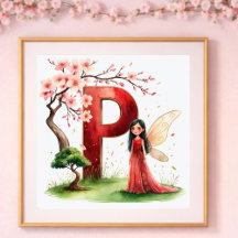 Babyzimmer für Mädchen Buchstabe P Feen Blumenmust