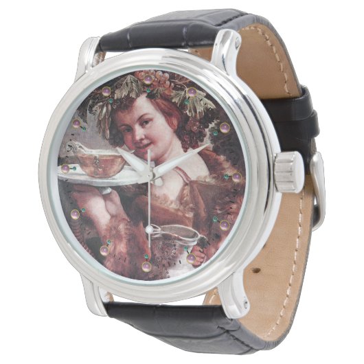 BACCHUS, GRAPEN UND WEISSER WEIN ARMBANDUHR (Schrägansicht)