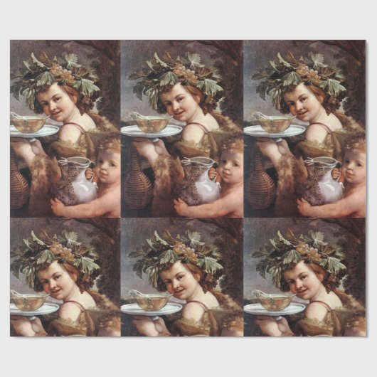 BACCHUS, GRAPEN UND WEISSER WEIN GESCHENKPAPIER (Flach)