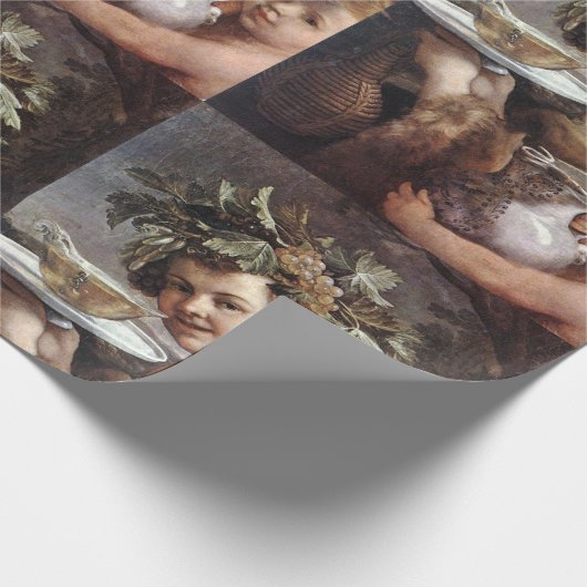 BACCHUS, GRAPEN UND WEISSER WEIN GESCHENKPAPIER (Ecke)