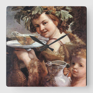 BACCHUS, GRAPEN UND WEISSER WEIN QUADRATISCHE WANDUHR