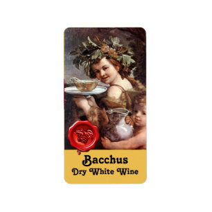 BACCHUS MIT RÖHREN UND WEISSEN WEINEN ROTEN WASSER ADRESSAUFKLEBER