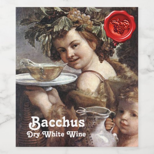 BACCHUS MIT RÖHREN UND WEISSEN WEINEN ROTEN WASSER WEINETIKETT (Einzelnes Label)