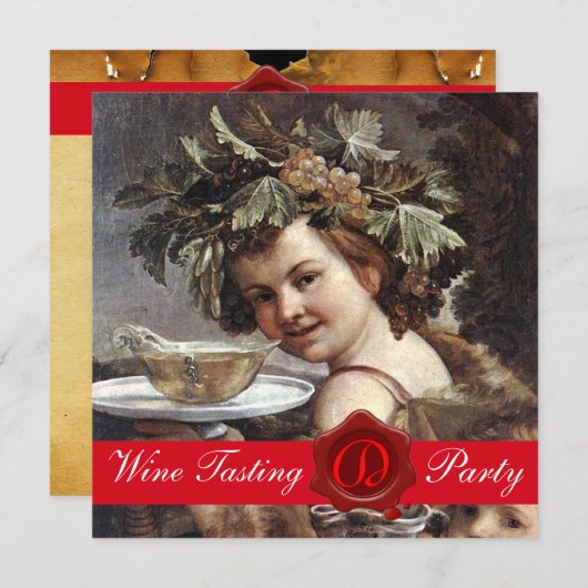 BACCHUS, WEINVERSUCHEN PARTY ROT WAX SIEGEL PARCHM EINLADUNG (Vorne/Hinten)