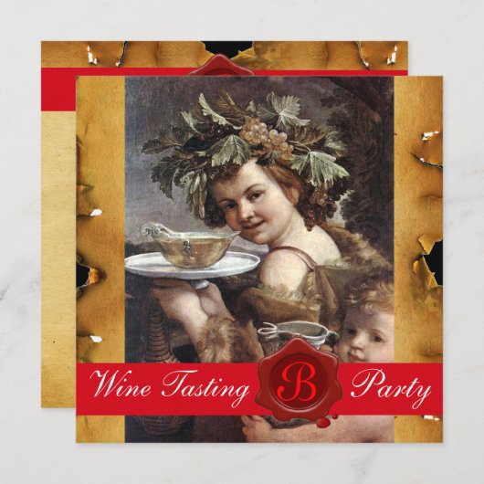 BACCHUS, WEINVERSUCHEN PARTY ROT WAX SIEGEL PARCHM EINLADUNG (Vorne/Hinten)