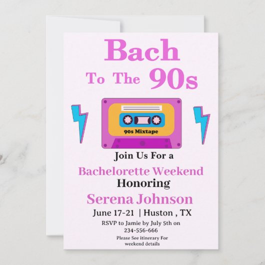 Bach bis zum 90er Cassette Tape Bachelorette Woche Einladung (Vorderseite)