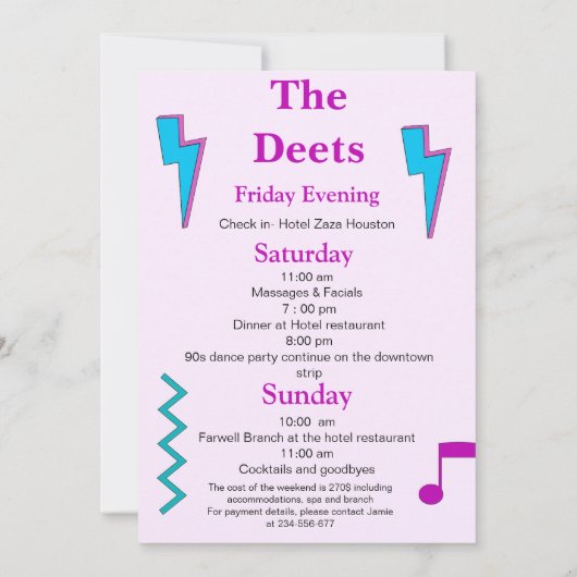 Bach bis zum 90er Cassette Tape Bachelorette Woche Einladung (Rückseite)