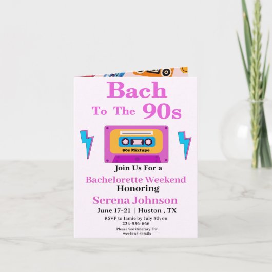 Bach bis zum 90er Cassette Tape Bachelorette Woche Einladung (Vorderseite)