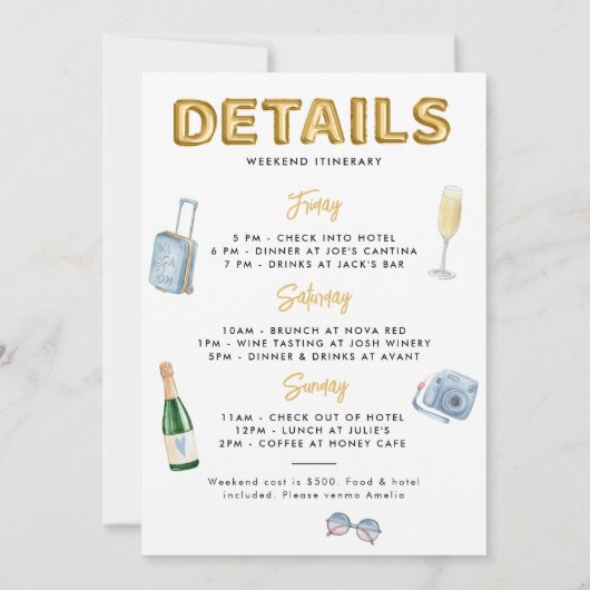 Bach & Boozy Bachelorette Wochenende Einladung (Rückseite)