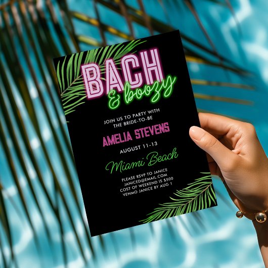 Bach & Boozy Neon Green & Pink Tropical Weekend Einladung