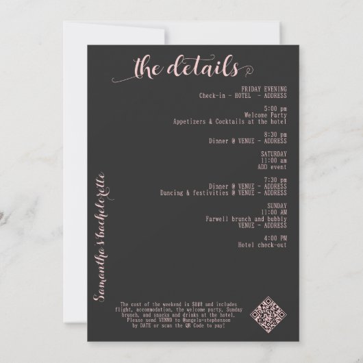 BACH Boujee Black Pink Balloons Junggeselinnen-Abs Einladung (Rückseite)