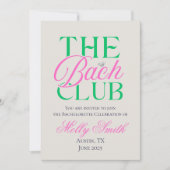 Bach Club Modern Simple Pink Green Bachelorette Einladung (Vorderseite)