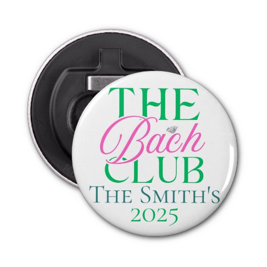 Bach Club Modern Simple Pink Green Bachelorette Flaschenöffner (Vorderseite)