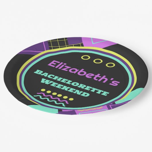 Bach in die 90er Jahre Retro-Bachelorette Pappteller (Schrägansicht)