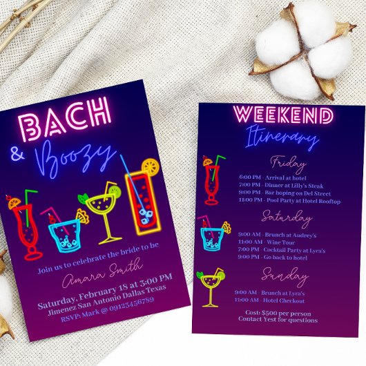 Bach und Bozy Bachelorette mit Übungen Einladung